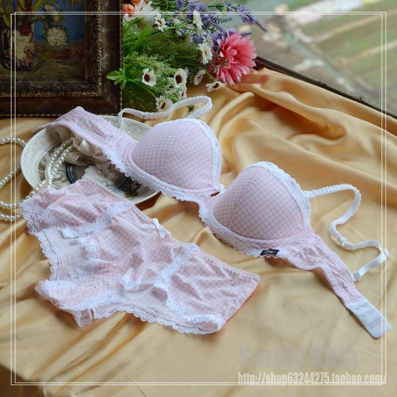 Nobility underwear lace pink plaid sexy bra set