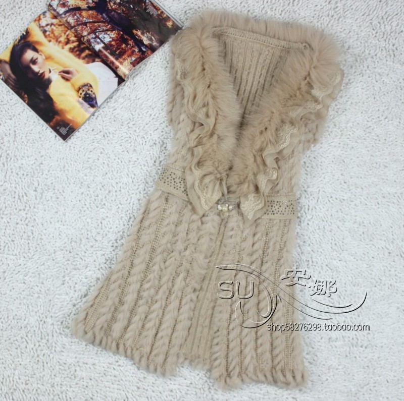 Noble and elegant 2013 spring female fox fur knitted rabbit fur medium-long fur vest