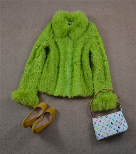 Noble gorgeous ladies showy shawl green fox fur coat luxury women's