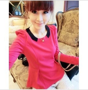 Noble ladies color block pleated decoration stereo all-match doll top