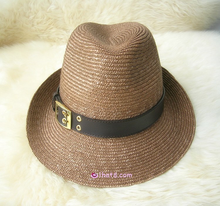 Noble leather buckle on strawhat small fedoras cap fish professional hat