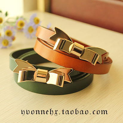 Noble metal bow thin section belt strap genuine leather fashion all-match women's accounterment