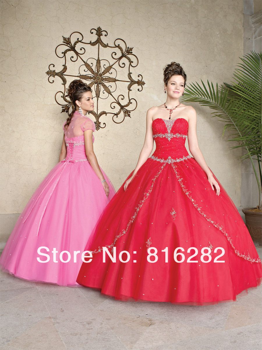 Noble New Beaded Strapless Applique Ball Gown Anke Length Ruffle Organza Prom Gowns Quinceanera Dresses & Fashion Dresses