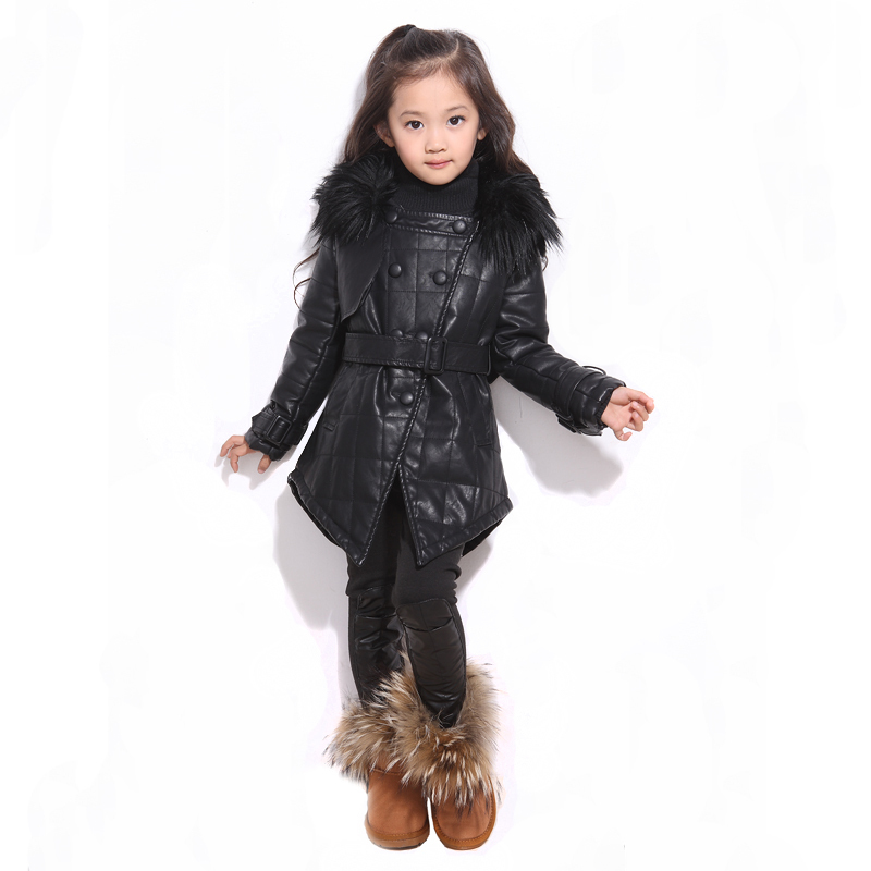 Noble winter clothing female child leather clothing outerwear child fashion trench thermal thickening outerwear leather clothing