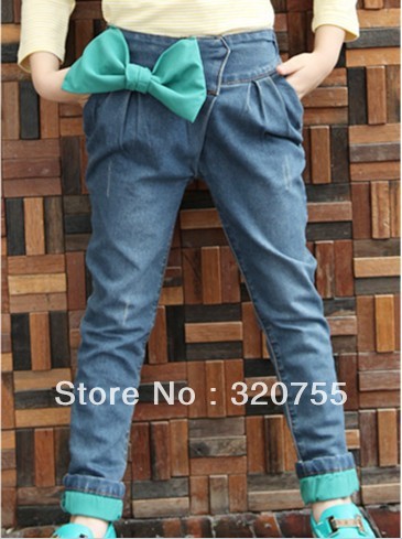 non-fading convenient elastic waist long jeans for girls