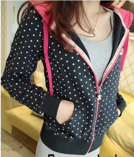 Non-mainstream autumn and winter school wear 2012 dot small color block decoration hat zipper thin outerwear 5 free shipping