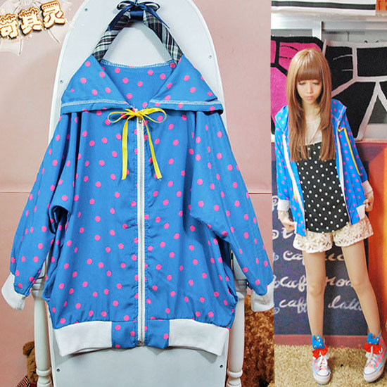 Non-mainstream women's 2012 autumn strap hat neon dot silky outerwear blue green free shipping