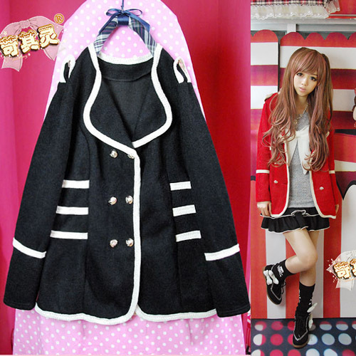Non-mainstream women's 2012 british style knitted edge double breasted decoration suit style outerwear free shipping