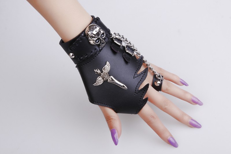 Non-mainstream women's gloves half finger leather gloves personalized gloves punk gloves skull gloves