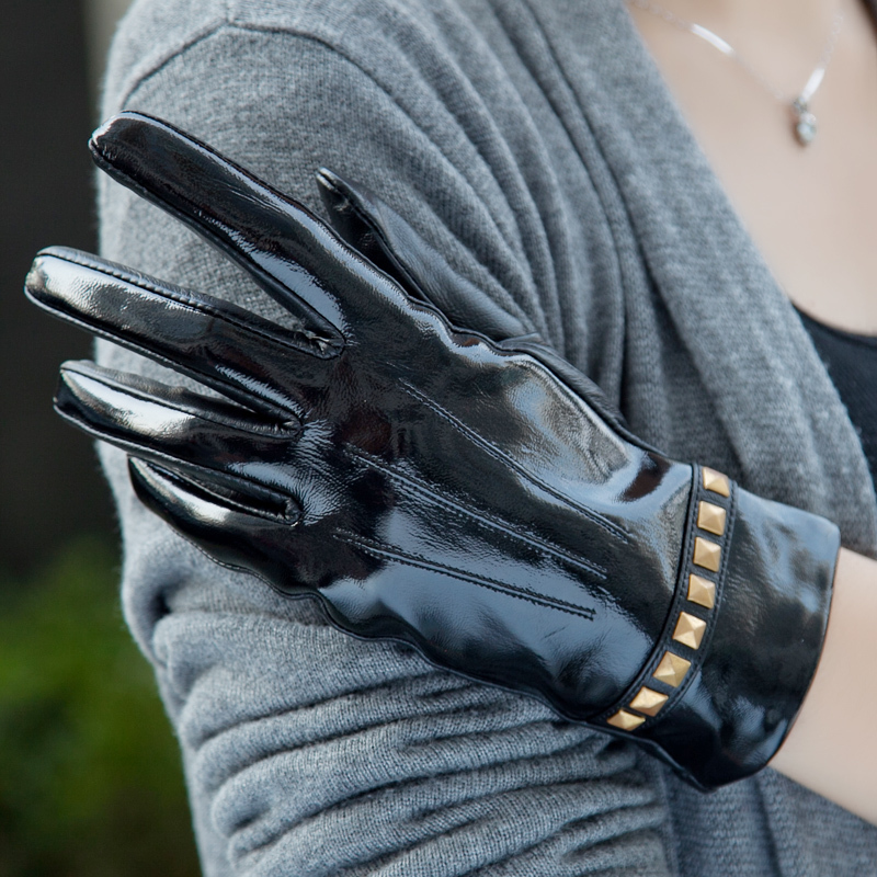 Noolders leather gloves female sheepskin winter autumn and winter japanned leather genuine leather sheepskin gloves w-64