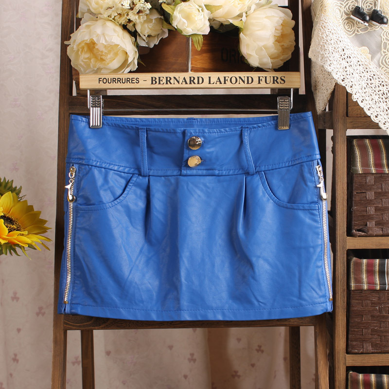 Note zipper solid color leather skirt skorts bust skirt 2012 autumn women's