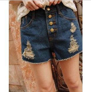 Novelty new tide button-holes in high waist denim shorts hot pants