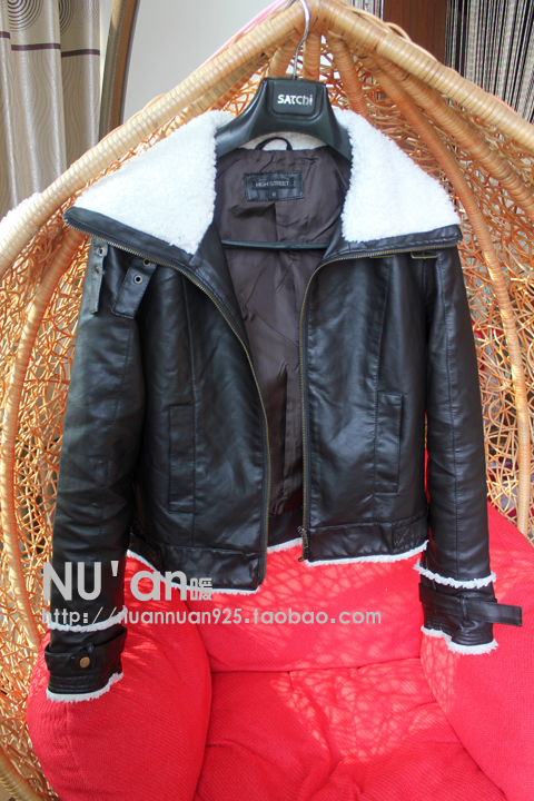 Nu an high . street thermal berber fleece motorcycle leather clothing slim short jacket