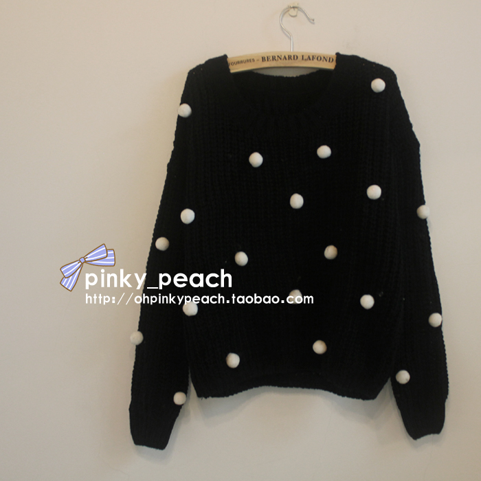 Nu an preppy style cute dot sphere loose sweater