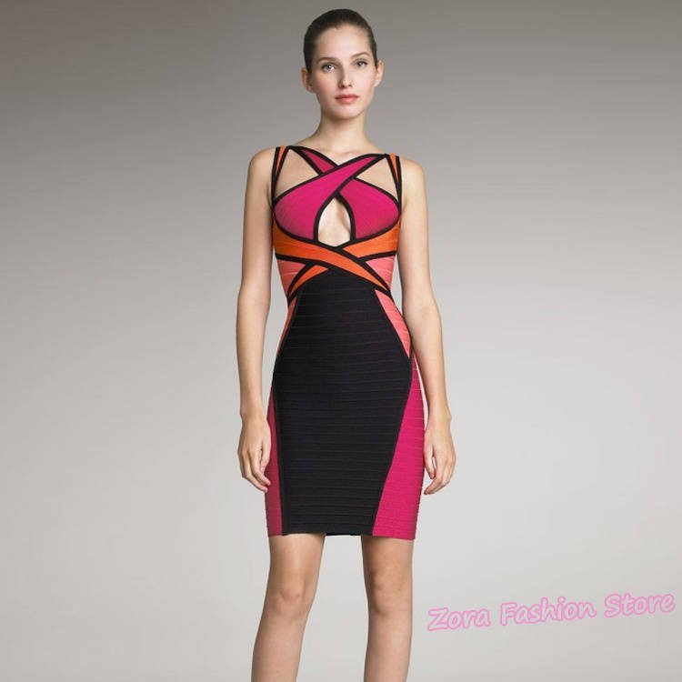 [NWT]2012 New Style Fashion Patchwork Flexible Fitted Bandage Dress! Sexy Keyhole Cut Out Criss Cross Straped Party Dresses