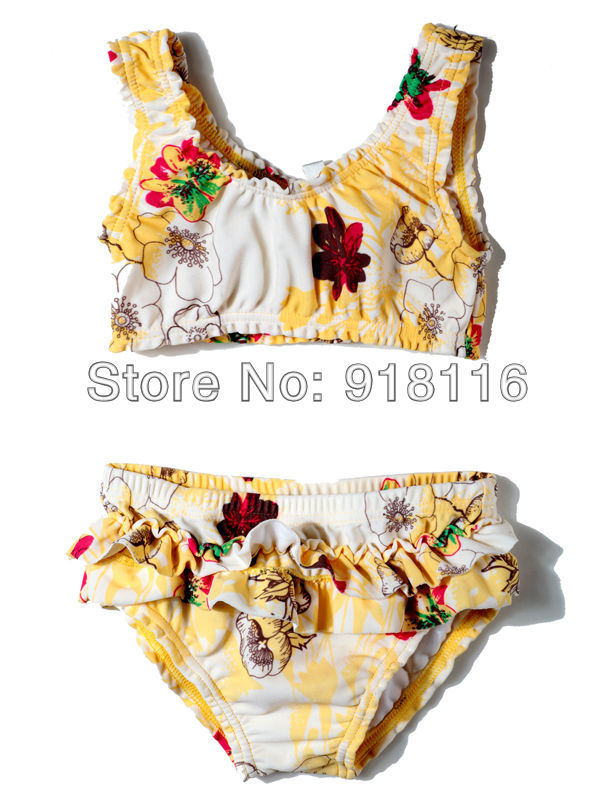 NWT Child Swimsuit Tag Kid Bikini Yellow Bathing suit Two Pieces Hot sale Swimwear Free Shipping ( 2684)