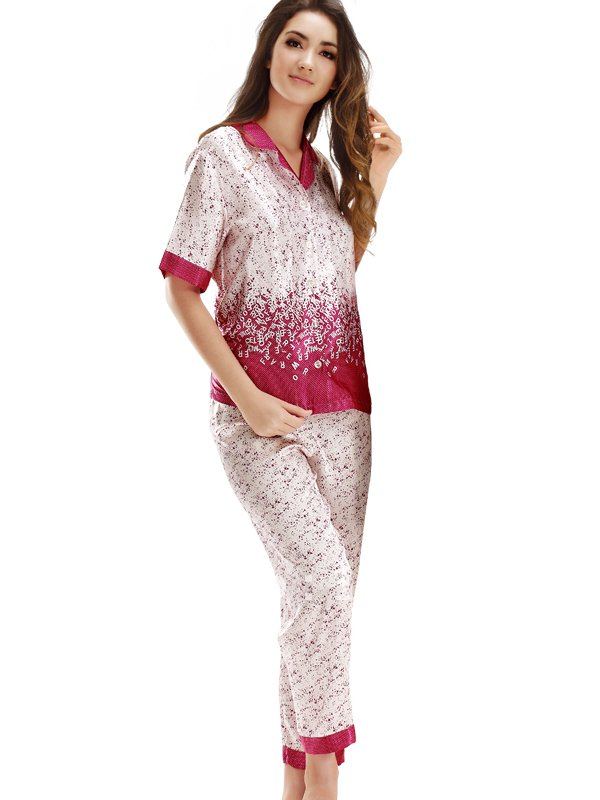 NWT silk cute women's pajama sets 2 piece top nine minutes of Pants sleepshirt sleepwear lapels sleep night gown robe sets 8029