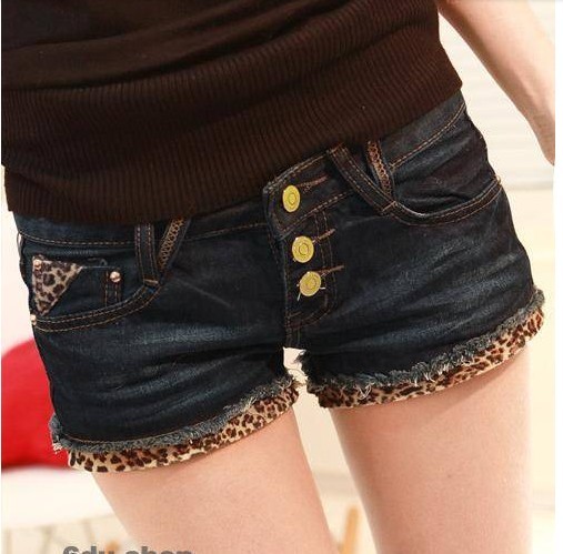 NZ130 women summer fashion jeans 2013 slim leopard print denim shorts dark color plus size boots women short jeans
