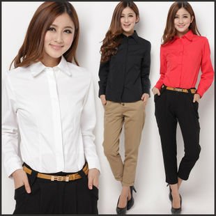 O freeshipping black white red women woman female ladies' slimming elegant long sleeve OL shirt blouse cloth top FZ-W001-80SCXCS