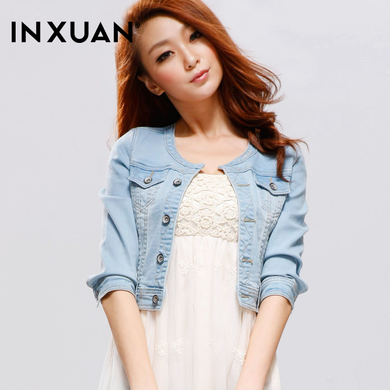 O-neck denim outerwear female half sleeve denim coat short jacket design spring and autumn women's