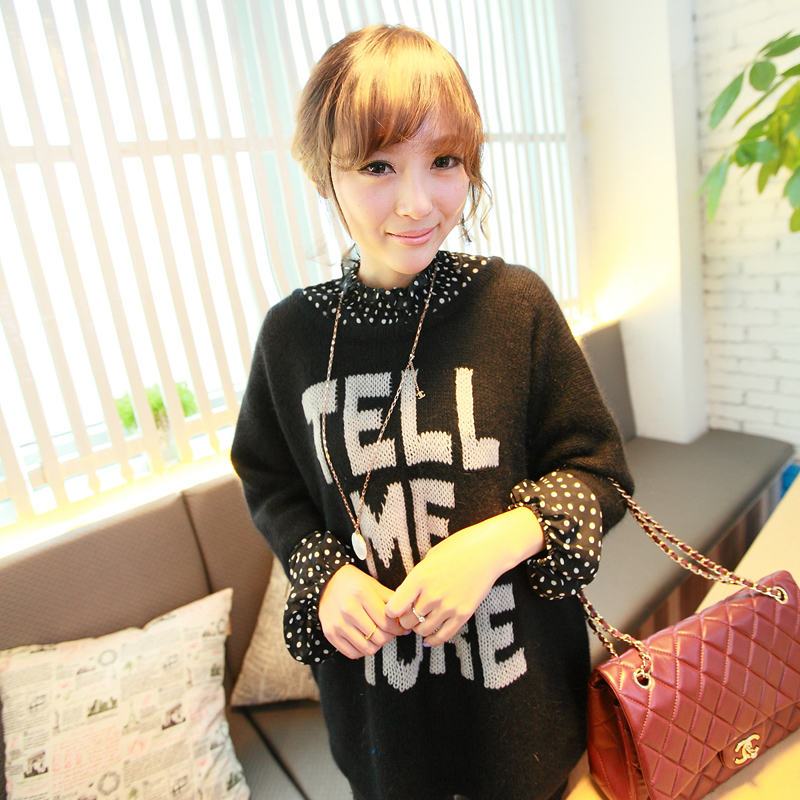 O-neck knitted pullover spring women's letter batwing sleeve rabbit fur sweater h2449