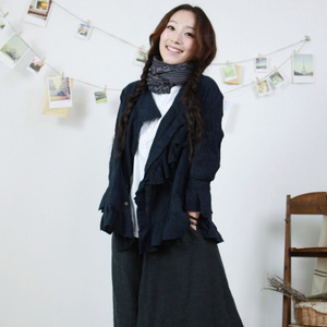 O-neck laciness short jacket