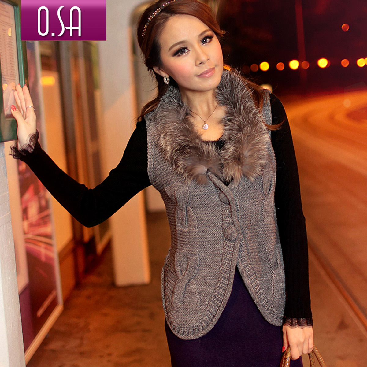 O . sa2012 spring women's raccoon fur sleeveless cardigan female e10860