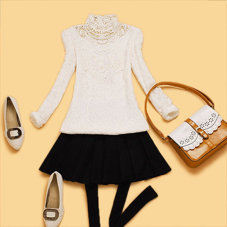 O5-2 women's spring beading rhinestone pasted full crotch lace long-sleeve shirt necklace