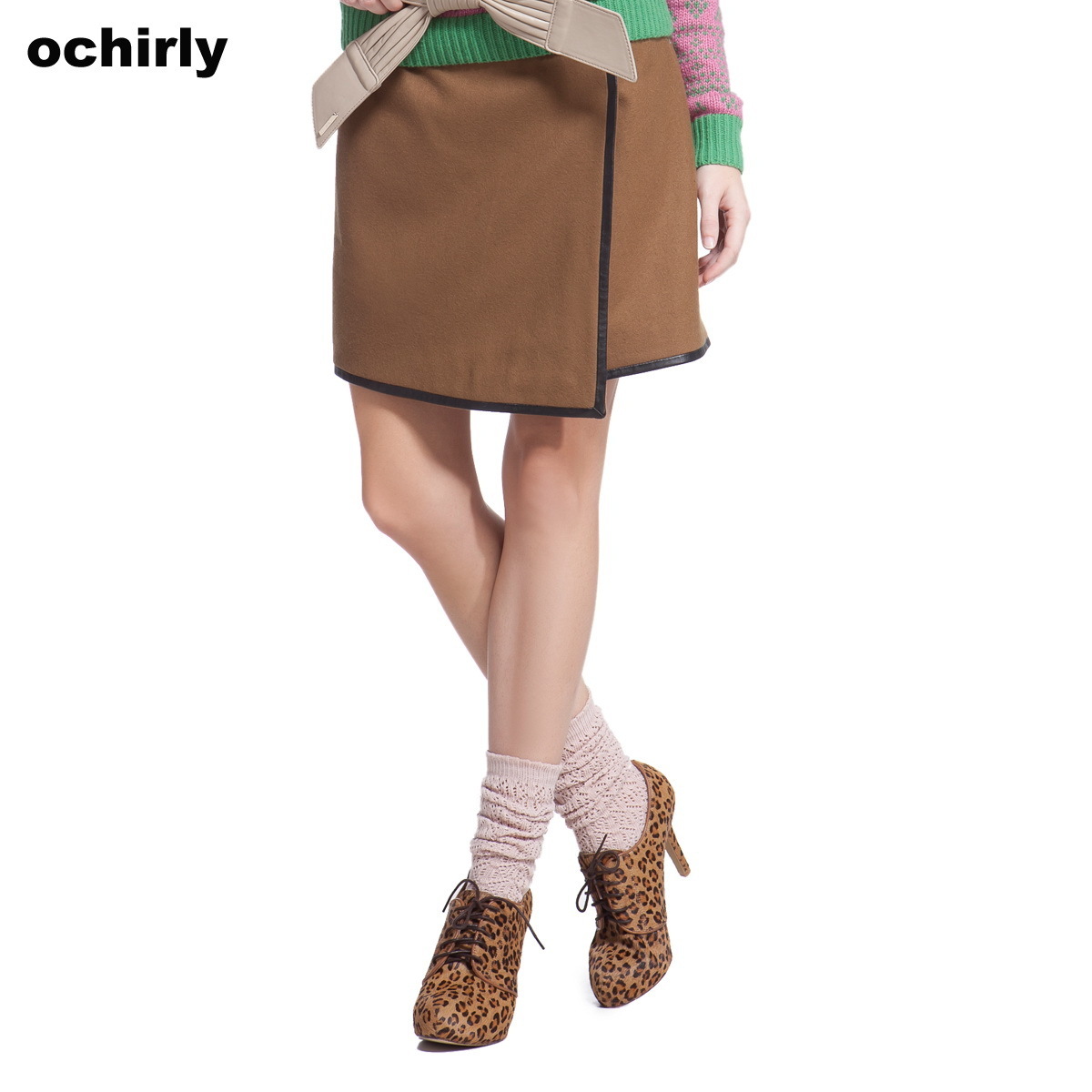 Ochirly OCHIRLY 20 winter yellowish brown a leather short skirt