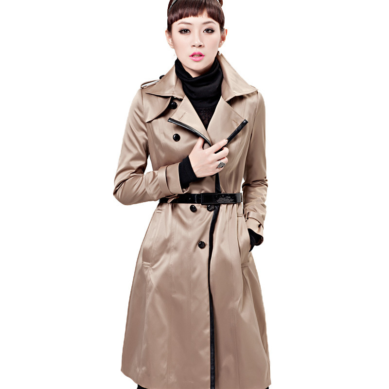October legend of autumn and winter british style leather solid color slim plus size double breasted long design women's trench