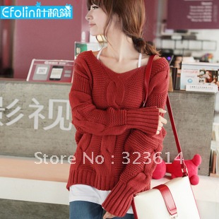 Octopussy new arrival outerwear female loose thickening V-neck twisted vintage bat sweater,Free delivery