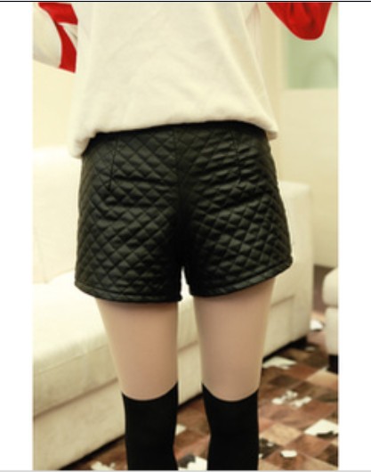 Octopussy winter fashion winter all-match plaid high waist leather shorts