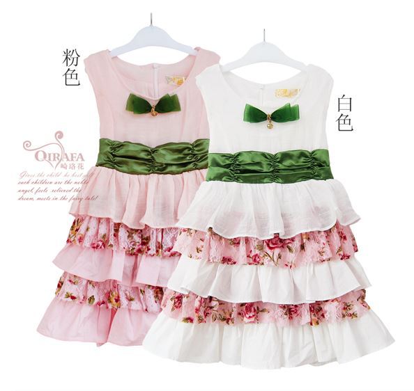 OD/Girls casual dress bow floral fantasy princess children dress 21146