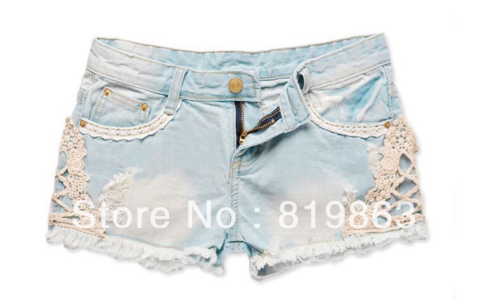 of the new 2013 spring summer female hole in lace denim shorts loose casual shorts   #01