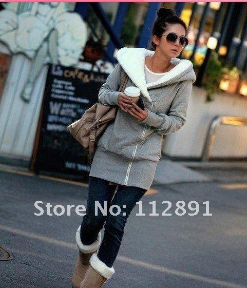 OFF CENTER ZIP HOODED FLEECE JACKET SWEAT   M0295