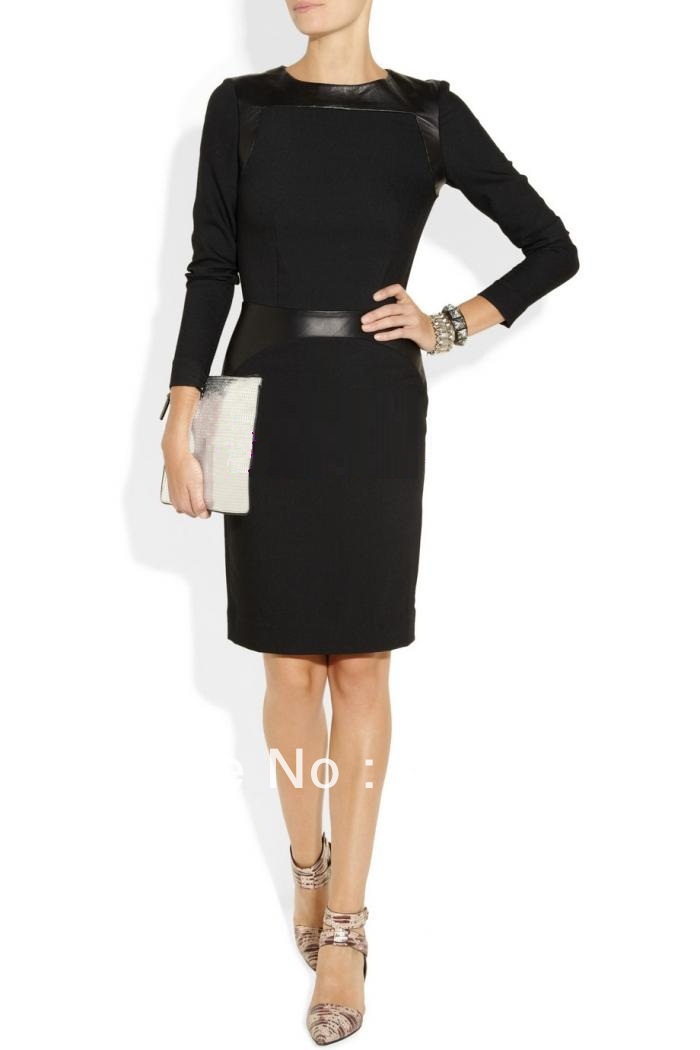 Office Ladies Commute Purple Black Formal Career Pencil Dresses. Tailored Sexy Mini Leather Dress Full Sleeves  IR012