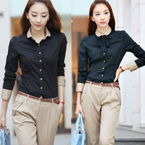 OFFICE LADY LONG SLEEVE SLIM FIT BUSINESS SHIRT WITH TIE 3701