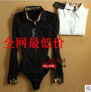 Ol leopard print long-sleeve shirt women's one piece shirt