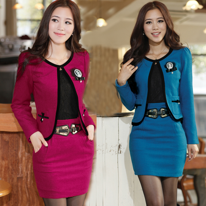 Ol long-sleeve work wear women's skirt set fashion clothes work wear beauty services woolen outerwear