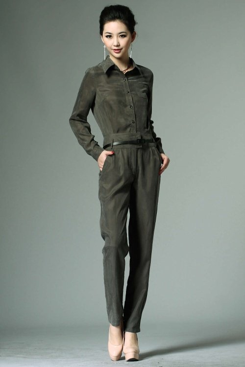 OL occupational long-sleeved black Jumpsuit  Black, Army Green  Free shipping (10 pieces/lot)