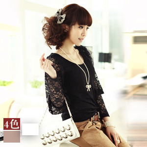 Ol professional women all-match lace basic shirt long-sleeve T-shirt spring and autumn belt brooch