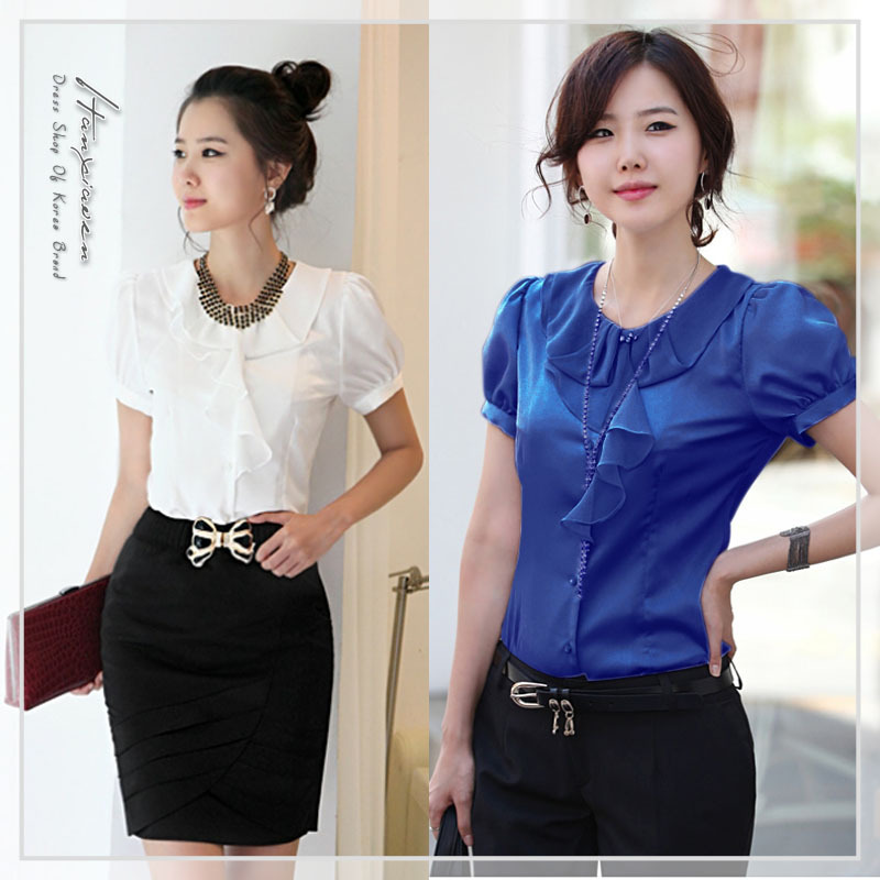 Ol slim white collar shirt women's short-sleeve formal plus size career set dress piece set bust skirt