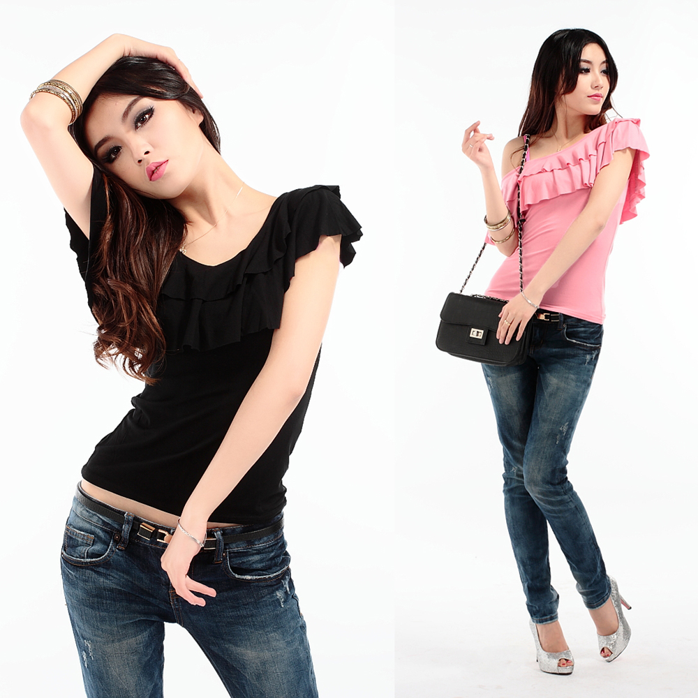 Ol2013 summer strapless double layer ruffle slim top sexy women's