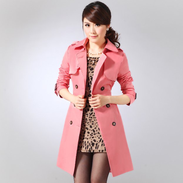 Olandstar New long-sleeve turn-down collar slim double breasted belt decoration trench