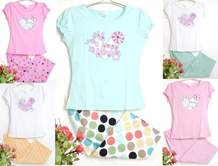 Old ! 100% cotton sleepwear Women lounge set short-sleeve knee length trousers twinset