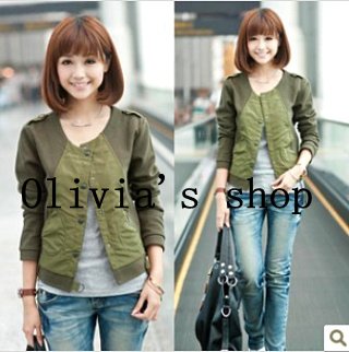 Olivia 2012 Fashion, Leisure, Handsome Long-sleeved Jacket,Button Decorate Short Coat Orange, Army Green+Free Shipping