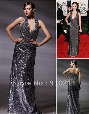 Olivia Wilde Sheath/ Column V-neck Floor-length Sleeveless Lace/ Elastic satin Golden Globe/ Evening Dress