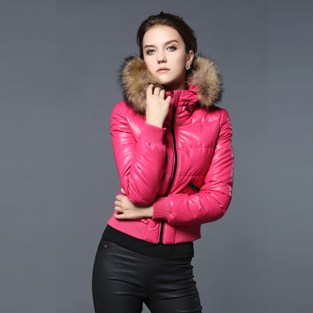 Oman 2012 winter slim female leather clothing outerwear raccoon detachable cap fur collar wadded jacket cotton-padded jacket