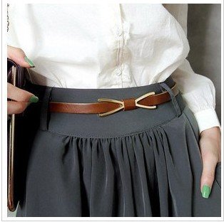 OMH wholesale Free ship fashionable casual personality solid color bow metal buckle women's strap belt PU leather belts PD17