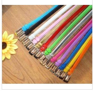 OMH wholesale  New Fashion Women's Colorful patent leather Pin buckle PU leather Thin Belt PD05